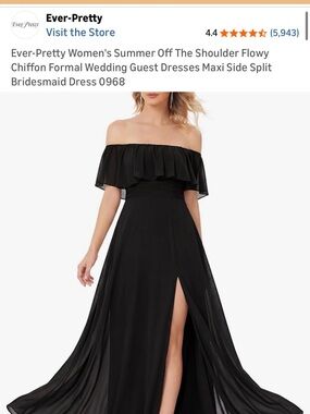 Ever-Pretty Black Off-Shoulder Chiffon Maxi Dress with Side Slit